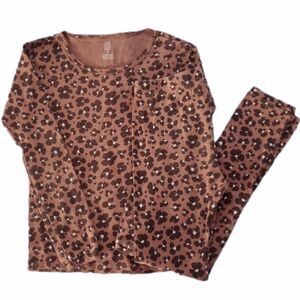 Just One You Brown Leopard Print 2pc PJ Set sz 8 Girls Long Sleeve/Pants